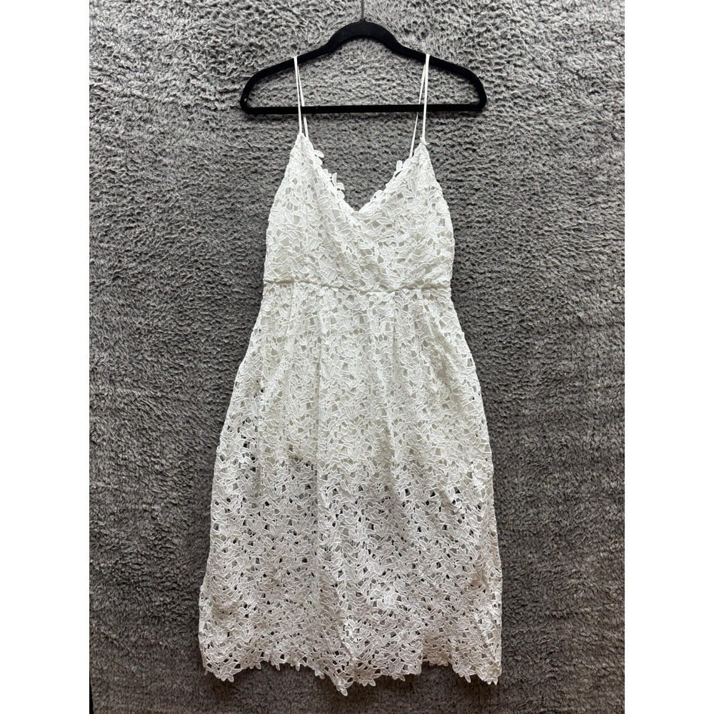 Astr The Lable V-Neck Sleeveless Lace A-Line Midi Dress White Womens Size L